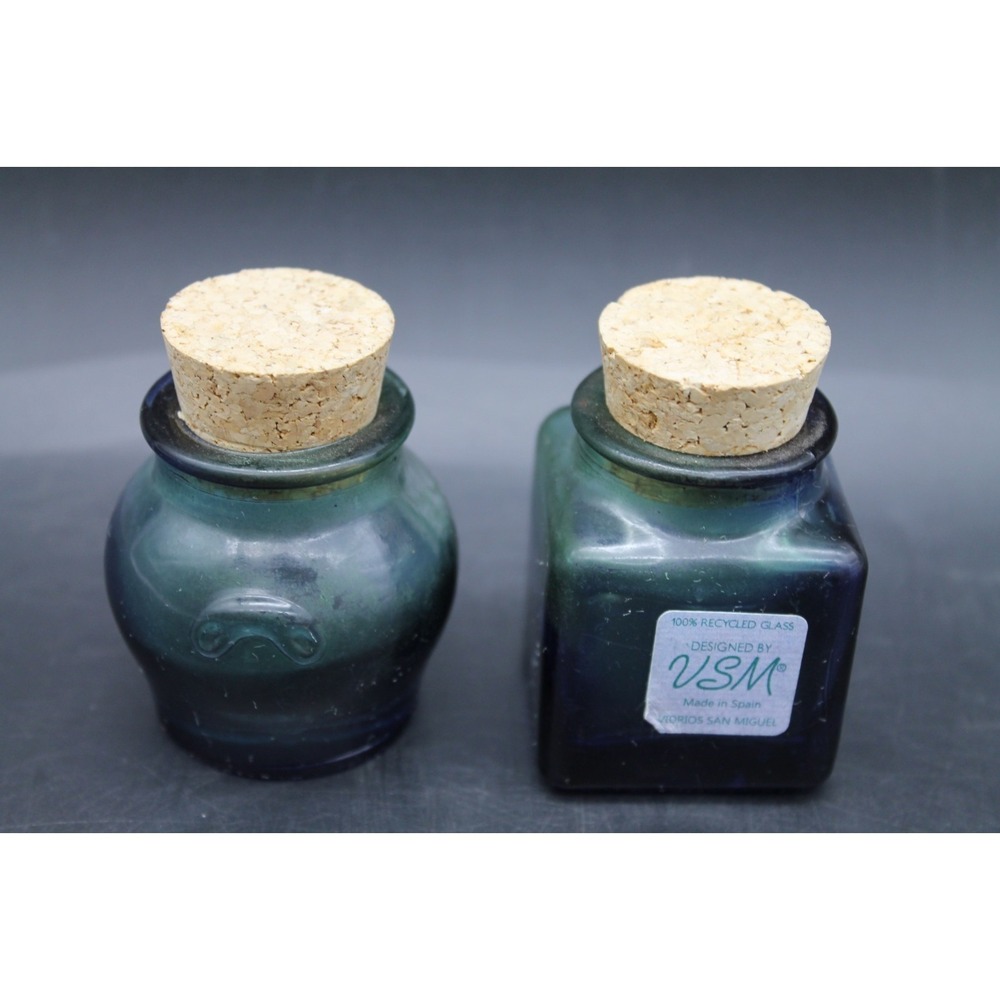 Vidrios San Miguel Recycled Glass Spice Jars Cork Stoppers Spain Blue Green Set